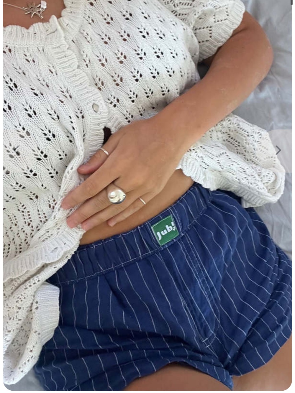 Navy Pinstripe Women's Bermuda Shorts - Picture 3 of 7